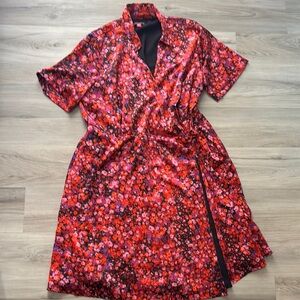 Vince Camuto Red and Black Floral Midi Dress